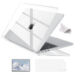 EooCoo Compatible with MacBook Air 13 inch Case 2024-2022 M3 A3113 M2 A2681,Plastic Hard Shell Case&Keyboard Skin Cover & Polishing Cloth & Screen Protector for MacBook Air 13.6 inch- Crystal Clear