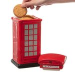 CKB LTD Novelty Telephone Box Biscuit Tin Cookie Jar Retro Kitchen Tall Sweet Jar Storage with Lid - Ceramic Red 12 x 12 x 28cm