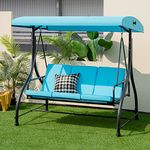 Tangkula 3 Person Porch Swing, 2-in-1 Convertible Patio Swing Bed with Removable Cushions, Solid Steel Structure, Outdoor Swing with Adjustable Canopy for Backyard, Balcony, Poolside (Turquoise)