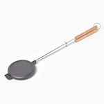 HOMESCAPES Cast Iron Waffle Iron for Open Flame BBQ & Camping Round Waffle Pan with Wooden Handle 82 cm Long