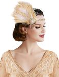 BABEYOND 1920s Feather Headband Peacock Headpiece Crystal Vintage 1920s Flapper Feather Headband Great Gatsby Costume Accessories Roaring 20's Accessories (Gold)