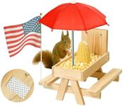 Squirrel Feeder Picnic Table with Umbrella, Wooden Squirrel Feeders for Outside with Corn Cobs Holder Cute Chipmunk Feeder, Easy to Fill with Removable Front Panel