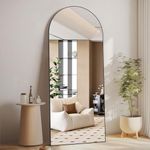 CASSILANDO Arched Full Length Mirror 65" x 24", Floor Standing Mirror, Unique Vertical Mirror, Black Metal Frame Mirror, for Living Room, Bedroom, Entrance,Black