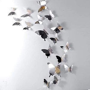 48 Pieces Butterfly Wall Decor DIY Mirror 3D Butterfly Stickers Removable Butterfly Decals for Home Bedroom Bathroom Living Room Decor(Butterfly,Silver)