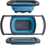 Heria Silicone Food Drainer Washing Basket Collapsible Strainers Kitchen Colander Drain for Fruit Noodles Rice Pulses Vegetable Pasta with Extendable Handles-Blue
