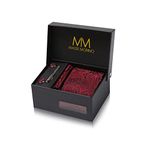 Massi Morino Tie and Pocket Square Set Men incl. Cufflinks, Tie Pin and Gift Box - Men's Tie Set red for Wedding