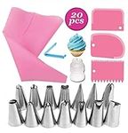 Piping Bags and Nozzles Cake Decorating Set with Silicone Bag, Tips, Coupler | Reusable Pastry Bags and Nozzle for Cake, Pastries, Cupcake, Baking (Pack of 20)