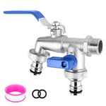 CTDMJ Double Garden Tap with 1/2 inch Red/Brass Water Faucet and 2X3/4 inch Outlet Double Tap Ball Valve Outside Faucet Double Outlet Faucet Double Outdoor Tap (Blue)