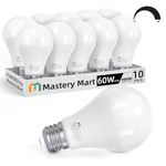 Mastery Mart E26 Dimmable Light Bulbs, 60 Watt Equivalent 9.5 Watt, A19 LED Light Bulb, 5000K Daylight White, 800 Lumens E26 Standard Bulb Base for Home & Office, UL Listed, 10 Pack