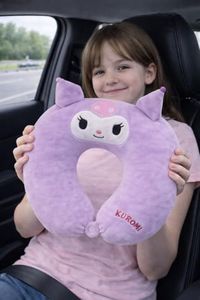 UPUNITOZ Kids Travel Kuromi Neck Pillow | Soft Plush U Shaped Head & Neck Support Girls Cushion for Car Flight Train & Travel | Suitable for Ages 5+ Children (Violet, Pack of 1)