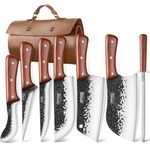 8PCS Chef Butcher Fish Knife Set for Meat Cutting with Roll Bag, Hand Forged Meat Cleaver Knife Boning Carving Knife Set for Home、Camping、BBQ