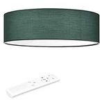Navaris Round Fabric LED Ceiling Light - 40cm (15.8") Diameter Remote Controlled Round Flush Mount Ceiling Lamp with Dimmer, Temperature Change - Dark Green