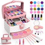 GirlsHome Kids Makeup Kit for Girl 35 Pcs Washable Toddler Makeup Kit, Girl Toys Real Cosmetic Little Girls Makeup Set, Safe & Non-Toxic for 3-12 Year Old Kids Birthday Gift (Pink)