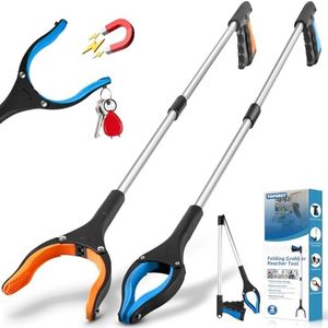 TOPGROT 2-Pack Grabber Reacher Tool, 34" Foldable Reacher Grabber Pickup Tool with 360° Anti-Slip Rotating Jaw & Magnets, 4" Wide Claw Opening Reachers for Seniors, Trash Picker Tool