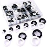 Glarks 200Pcs 9 Sizes Black/White Round Rubber Grommet Assortment Kit Electrical Wiring Coil Gasket for Plugs Cables Wires