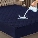 GADDA CO Waterproof Cotton Quilted Mattress Protector King Size (84x72 Inch | 7x6 Ft) | Breathable Hypoallergenic Noiseless Ultra Soft Elastic Fitted Bed Protector | Washable Bed Cover - Dark Blue
