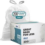 Plasticplace Trash Bags │simplehuman (x) Code J Compatible (200 Count)│White Drawstring Garbage Liners 10-10.5 Gallon / 38-40 Liter │ 21" x 28"