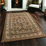 PHP Rugs Living Room Large 160x230 cm - Super Soft Geometrical Pattern Low Profile Thick Traditional Oriental Rug for Bedroom, 0207 Beige Rug Large