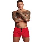 Mens Swim Trunks Quick Dry Swimwear Zipper Pockets, Swim Shorts with Mesh Lining Red