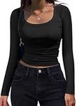 Zeagoo Women's Square Neck T Shirts Casual Long Sleeve Tops Fitted Rib Knit Basic Tee Fall Business Work Top