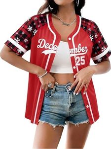 Christmas Baseball Jersey Women Xmas December 25 Shirts Hip Hop Sports Uniforms Button Down Stitched Tops
