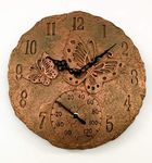 Marco Paul Large bronze stone Wall Clock and Thermometer - Battery Power Operated Quartz Waterproof Weatherproof Garden Clock -Butterfly design Bronze Indoor or Outdoor garden clock