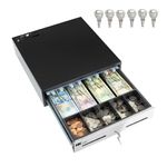 HK SYSTEMS 13inch "Stainless Steel" Front Heavy Duty Black POS Interface Cash Drawer with 4Bill/5Coin