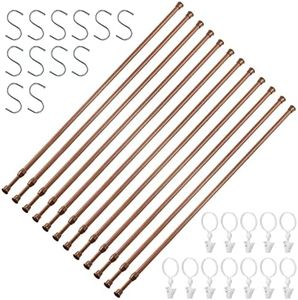 12 Pack Tension Rods for Windows 28 to 48 Inch Spring Tension Rod Adjustable Metal No Drill Curtain Rod for Windows, Shower, Door, Kitchen, Wood Grain