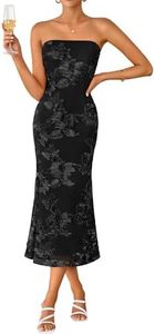 ZESICA Women's Summer Strapless Floral Midi Dress 2026 Bodycon Mesh Tube Wedding Guest Cocktail Party Formal Dresses Dim Medium