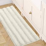 H.VERSAILTEX 47x17 inch Oversize Non-Slip Bathroom Mat Shag Shower Mat Soft Thick Floor Mat Machine-Washable Bath Mats with Water Absorbent Soft Microfibers Long Striped Rugs for Powder Room, Cream