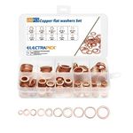 ELECTRAPICK 10 Sizes 280pcs-O Ring Washers Set, Flat Ring Seal Copper Gasket Kit Hardware with Plastic Box, M5-M12 Metal Washers Round Spacers Assortment for Home