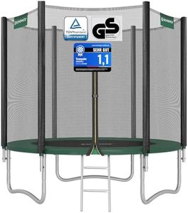 SONGMICS Trampolin für den Außenbereich, für Kinder, Durchmesser 244 cm, externes Schutznetz, Sicherheitskissen, Leiter, gerade Stange 180 cm hoch, Stahlrahmen, Schwarz und Grün STR081C01