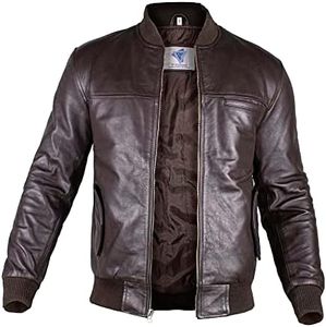 Mens Leather Bomber Jacket – Real Lambskin Leather Bomber Jackets for Men Dark Brown
