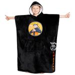 Naruto Fleece Hoodie Blanket for Boys and Teenagers - One Size Kids Fleece Poncho with Sherpa-Lined Hood Gifts for Boys (Black)