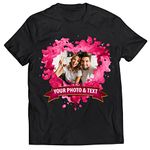 lepni.me Mens T-Shirt Personalised St. Valentines Day Shirt for Him or Her | Custom Gift with Romantic Photo | Birthday Wedding Anniversary Present for Couples (3XL Black Multi Color)