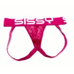 Sissy Logo Brand Mesh Fishnet Lace Jock Strap Panties - Bottom, Cuckold, Paypig, CD, TS, Blacked (XX-Large) Hot Pink