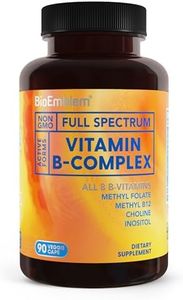 BioEmblem Vitamin B-Complex - All 8 Active Forms with Methyl Folate, Methyl B12, B6, Biotin Plus Choline Inositol, Supports Energy, Metabolism, Brain, Heart Health - B Vitamin Supplement 90 Capsules