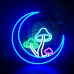 DREAMFORT Moon Mushroom Neon Sign Blue Moon Neon Lights for Wall Decor Mushroom Light Up Signs USB Trippy LED Signs for Children Bedroom Living Room Kids Room Home Bar Party