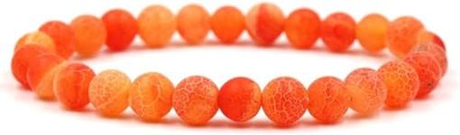 PRETTYLE Crystal Bracelet, 7 Chakra Natural Crack Stone Bead Orange Elastic Bracelet Fashion Boho Women Lucky Yoga Energy Bangle Jewelry For Couple