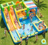 FBSPORT Inflatable Bounce House Double Water Slide with 680W Blower,11 in 1 Inflatable Water Slide Park, Splash Pool, Climbing Wall, Bouncy Castle for Indoor Outdoor Backyard