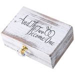 Wedding Ring Box Ring Bearer Box And Then Two Become One Mr. and Mrs. Diamond Wooden Wedding Ring Box Holder for Wedding Decor Elegant Wedding Gift Box, 5W x 6D x 2H (Vintage White)