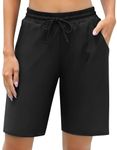 ALove Women's 9" Swim Shorts High Waisted Swim Board Shorts with Pockets UPF 50+ Swimsuit Bottoms Built-in Brief, Black, Large