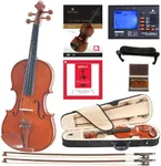 Cecilio CVN-200 Solidwood Violin 3/4 Size with D'Addario Prelude Strings, Brazilwood Bows, Hard Case, Tuner, and More - Affordable Entry to Mid-level Instrument for Beginners