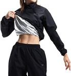 BVVU Sauna Suit for Women Sweat Suit Women, Zipper Plus Size Sauna Jacket Pants Anti Rip Workout Exercise Boxing Gym, Women/Black, XX-Large