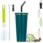 NISVDID Tumbler with Straw and Lid, 750ml Iced Coffee Cup Stainless Steel Travel Mug with Straw and mou, Vacuum Insulated Coffee Travel Cup for Hot and Cold Drinks (Emerald Green)