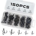 Piscorush 150 Pcs Fishing Treble Hooks Set High Carbon Steel Fishing Hooks Classic Round Bend Triple Hooks Strong Sharp Treble Hooks (Set A 150pcs (4#10 6#20 8#30 10#40 12#50))