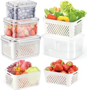 4 Pack Fruit Storage Containers for Fridge Keep Fresh - BPA Free Fresh Food Containers with Removable Colander, Produce Saver Keeper for Berry Lettuce Vegetables, Salad, Dishwasher & Microwave Safe