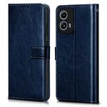 WOW IMAGINE Shock Proof Flip Cover Back Case Cover for Motorola Moto G34 5G | Moto G45 5G (Flexible | Leather Finish | Card Pockets Wallet & Stand | Blue)