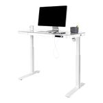 Seville Classics Airlift Ergonomic Tempered Glass Electric Sit-Stand USB Charging Height Adjustable Computer Workstation Easy Assembly Home & Office, 47" Pull Out Drawer Desk, Artic White