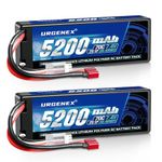 URGENEX 7.4V 5200mAh Lipo Battery 2S 70C High Discharge Rate RC Batteries with Deans T Plug Fit for RC Car Truck, RC Airplane, FPV Drone, UAV Quadcopter and Helicopter